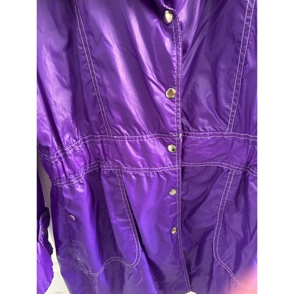 Vintage 1970s Purple Nylon Rain Coat Snap-Front Jacket - Picture 4 of 11